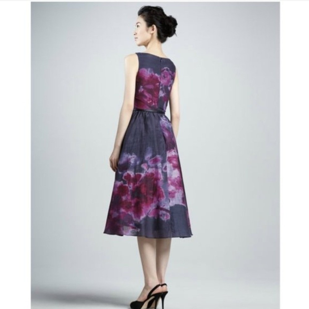 Lela Rose Neiman Marcus Target Floral Silk Blend High-Low Dress Purple Size 4 - Picture 2 of 11